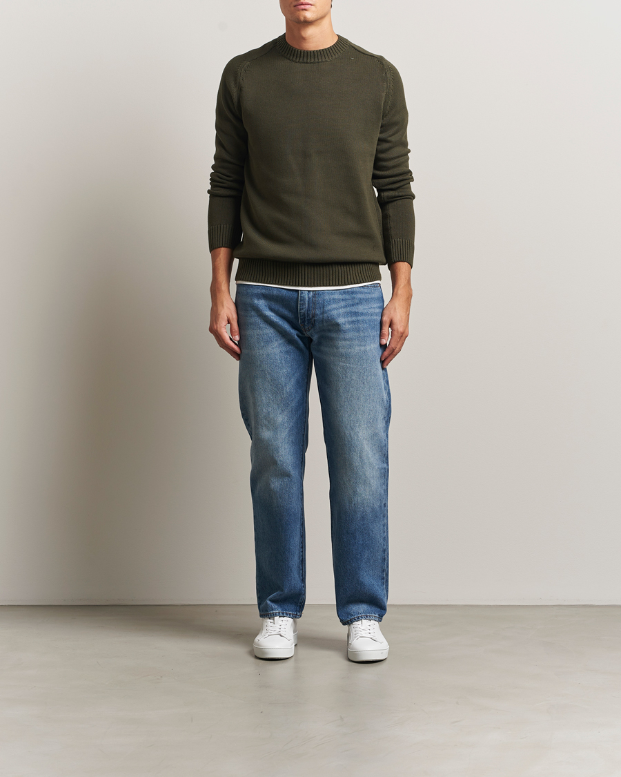 Homme | Pulls Et Tricots | KnowledgeCotton Apparel | Plain Knitted Cotton Crewneck Forest Night