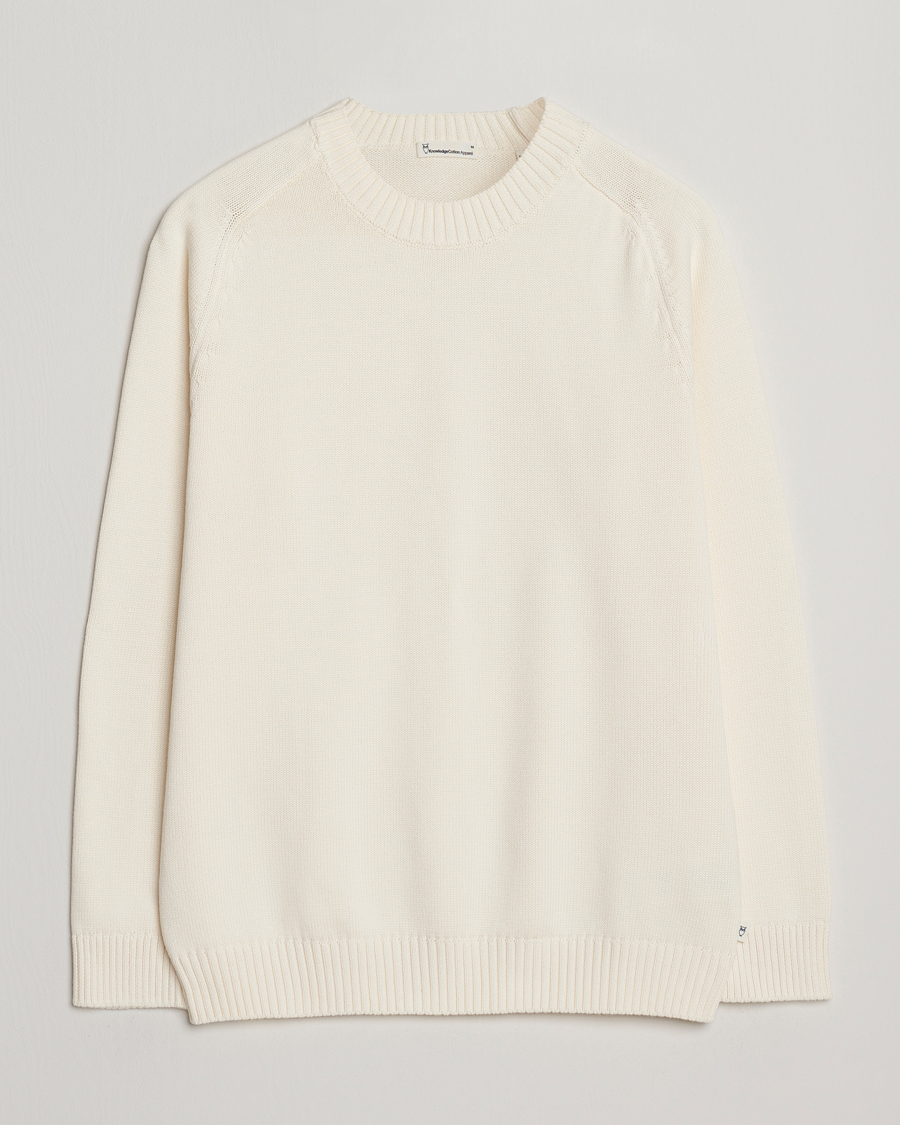 Homme | Pulls Et Tricots | KnowledgeCotton Apparel | Plain Knitted Cotton Crewneck Egret