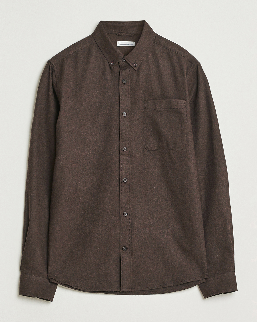 Homme | Chemises | KnowledgeCotton Apparel | Regular Fit Melange Flannel Shirt Chocolate