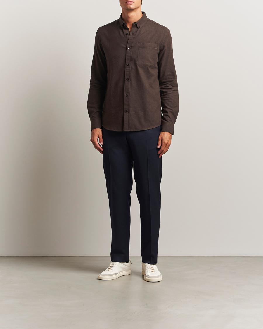 Homme | Chemises | KnowledgeCotton Apparel | Regular Fit Melange Flannel Shirt Chocolate