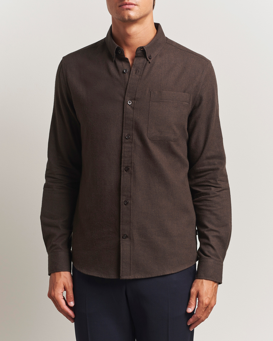 Homme | Chemises | KnowledgeCotton Apparel | Regular Fit Melange Flannel Shirt Chocolate