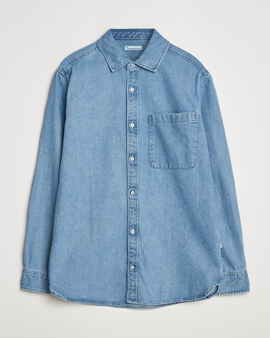 Homme | Chemises | KnowledgeCotton Apparel | Cotton Indigo Denim Shirt Light Blue