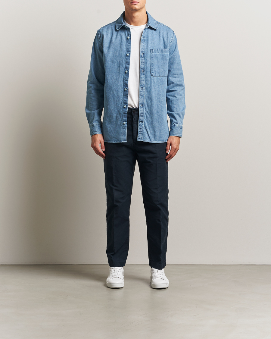Homme | Chemises | KnowledgeCotton Apparel | Cotton Indigo Denim Shirt Light Blue