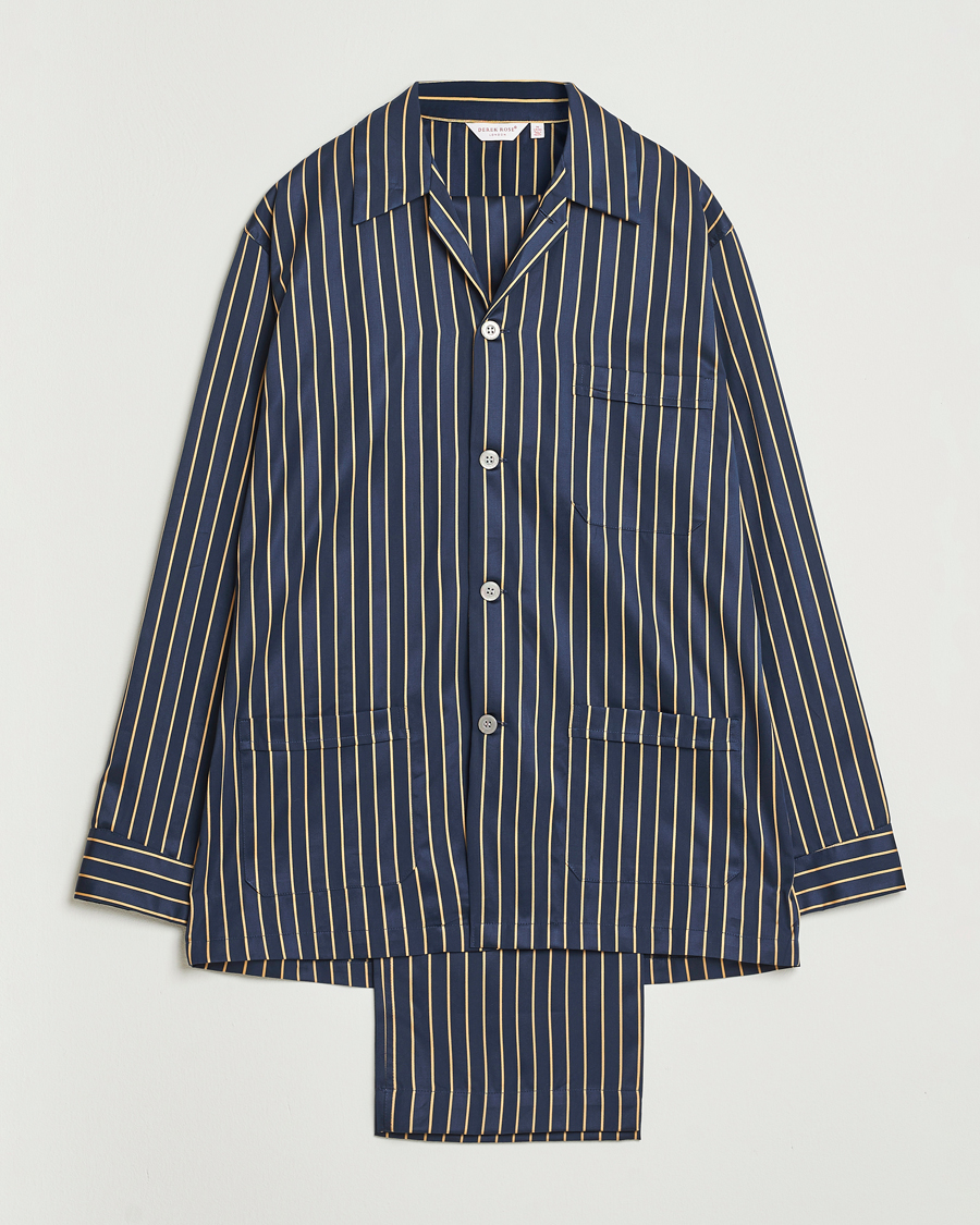 Homme | Peignoirs Et Pyjamas | Derek Rose | Striped Cotton Pyjama Set Navy