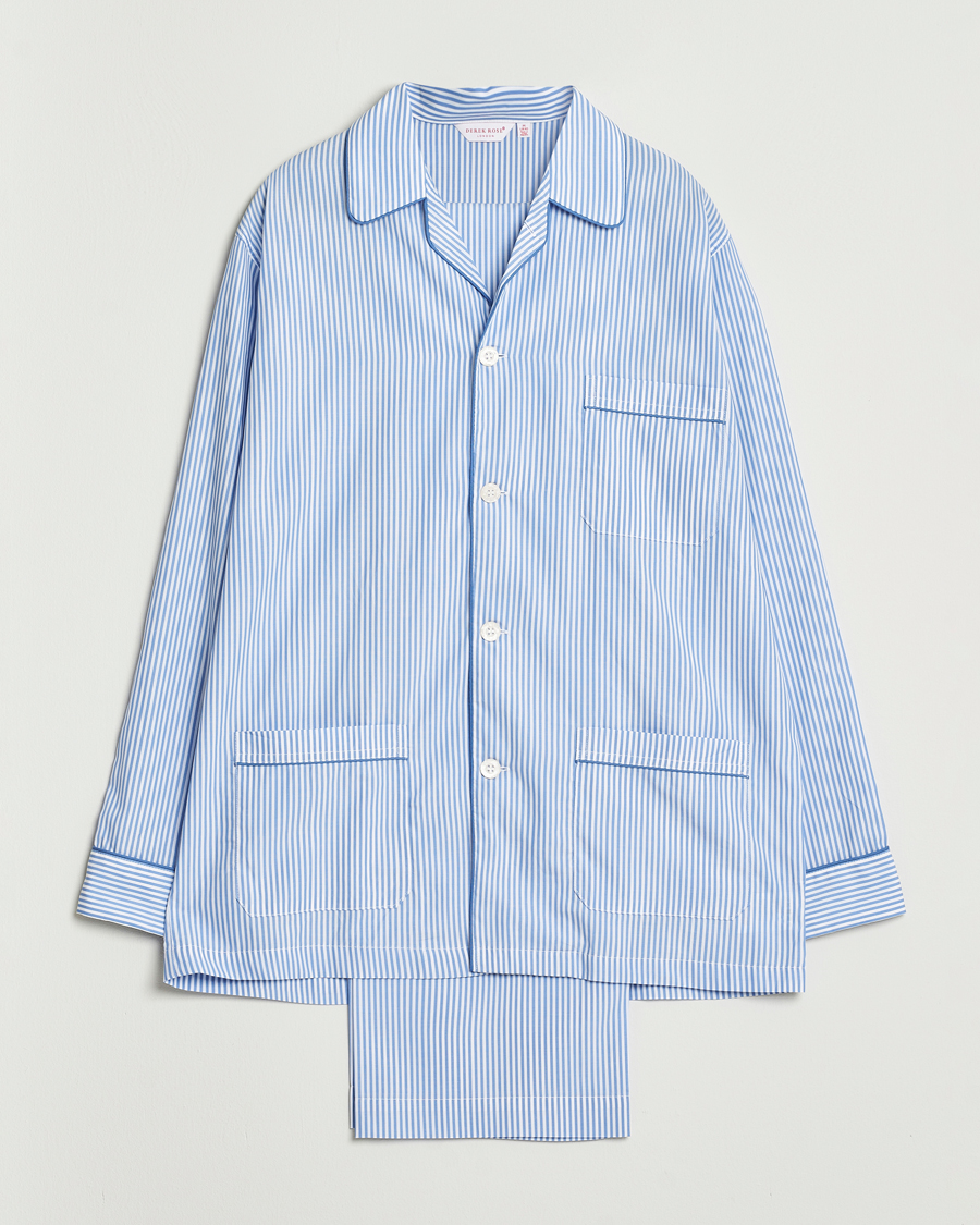 Homme | Peignoirs Et Pyjamas | Derek Rose | Striped Piped Cotton Pyjama Set Blue/White