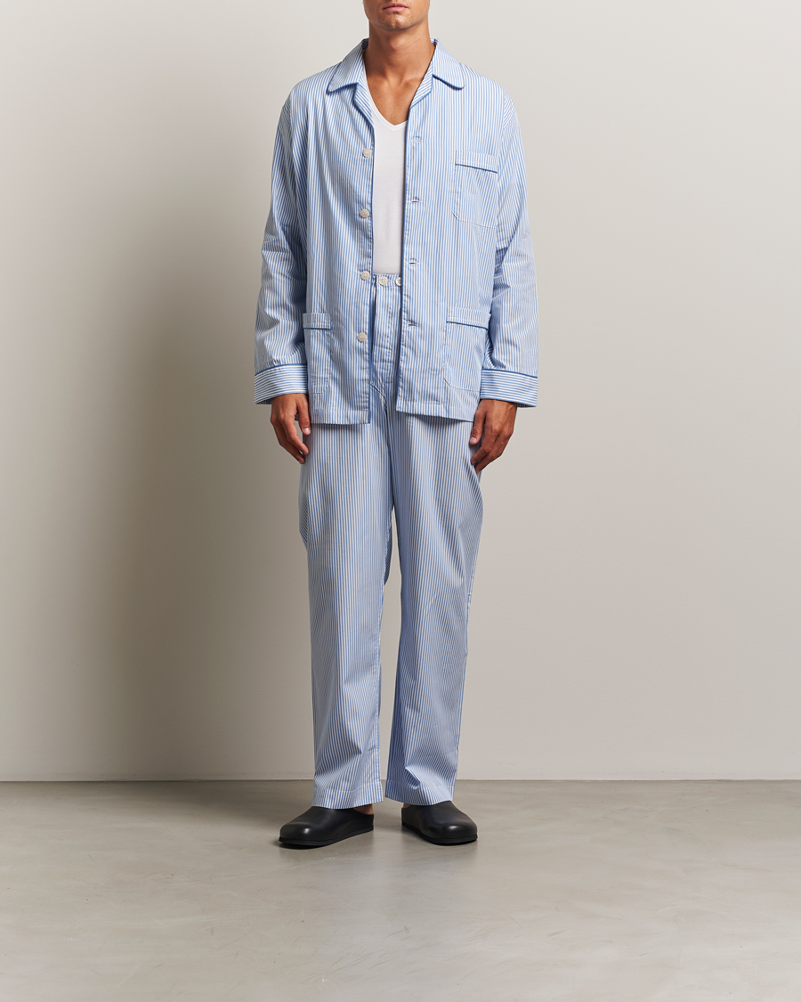 Homme | Peignoirs Et Pyjamas | Derek Rose | Striped Piped Cotton Pyjama Set Blue/White
