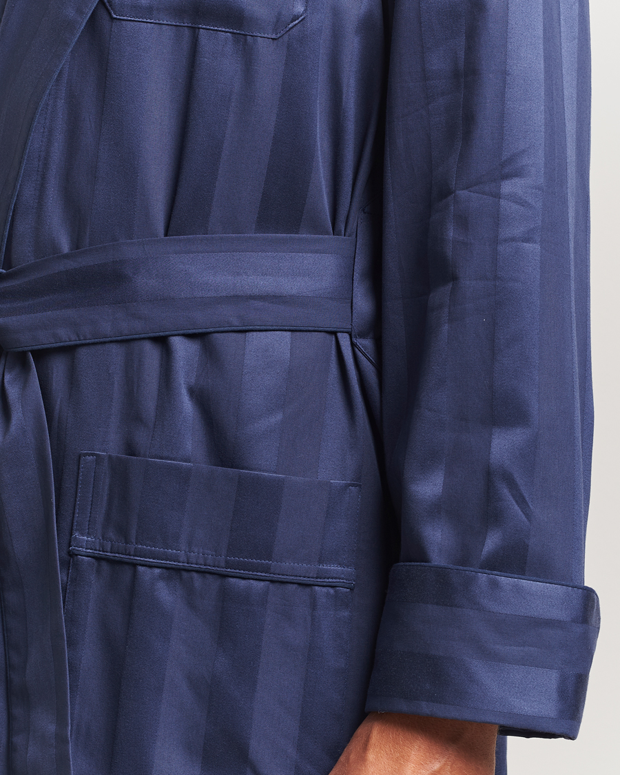 Homme | Peignoirs Et Pyjamas | Derek Rose | Striped Cotton Dressing Gown Navy
