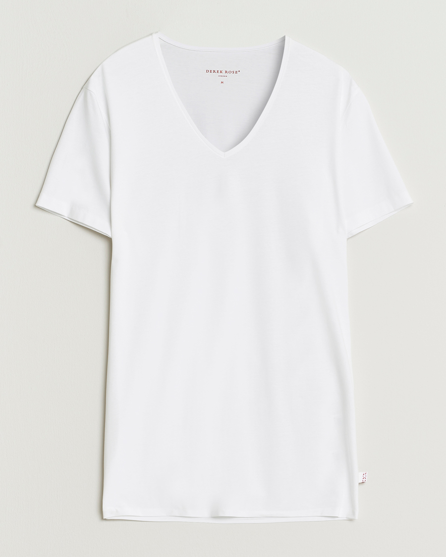 Homme | T-shirts | Derek Rose | Pima Cotton V-Neck T-Shirt White