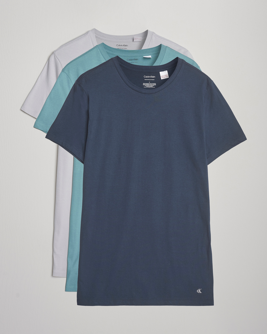 Homme | T-shirts | Calvin Klein | 3-Pack Cotton Crew Neck T-Shirt Blue/Grey/Green