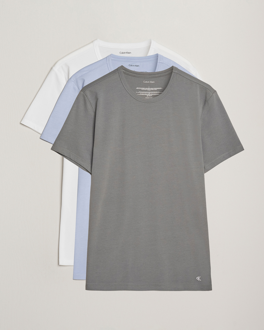 Homme | T-shirts | Calvin Klein | 3-Pack Cotton Stretch Crew Neck T-Shirt Grey/White/Blue