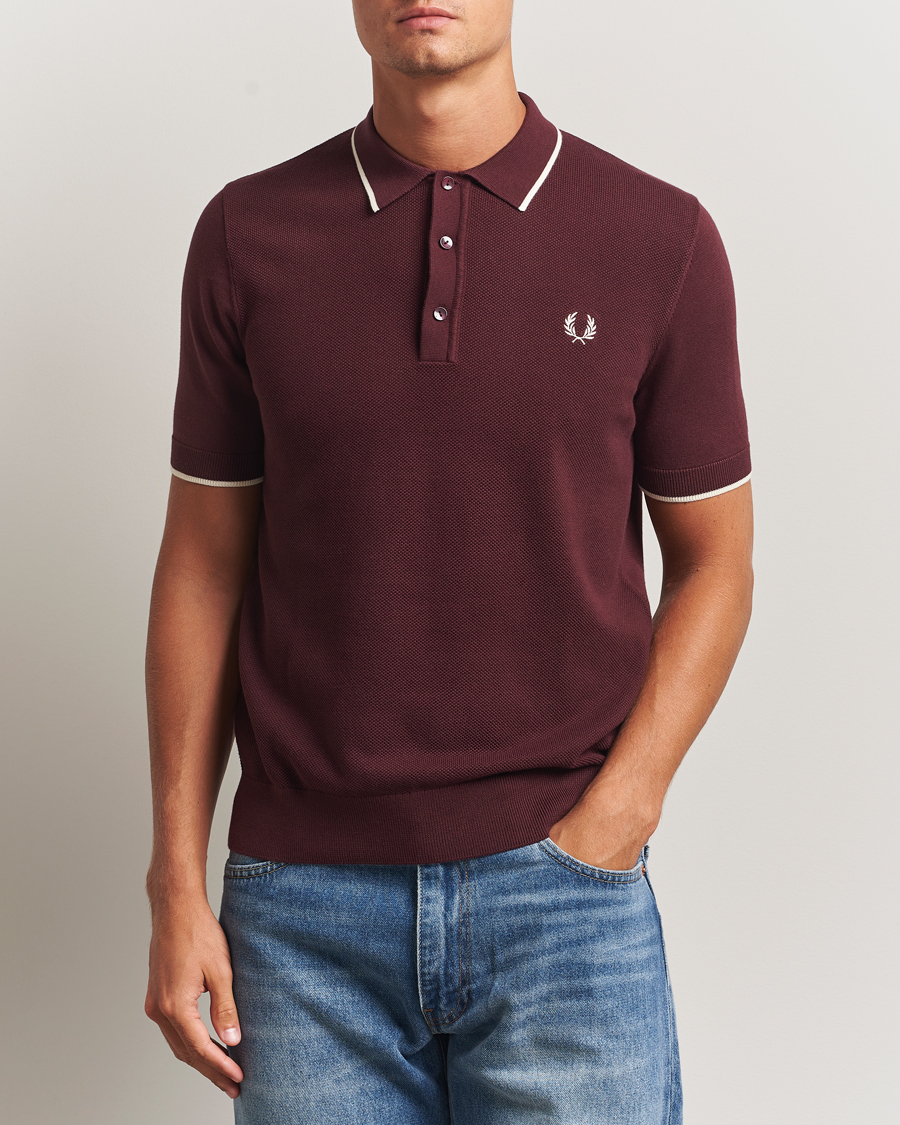 Homme | Polos | Fred Perry | Pique Knitted Tipped Polo Oxblood