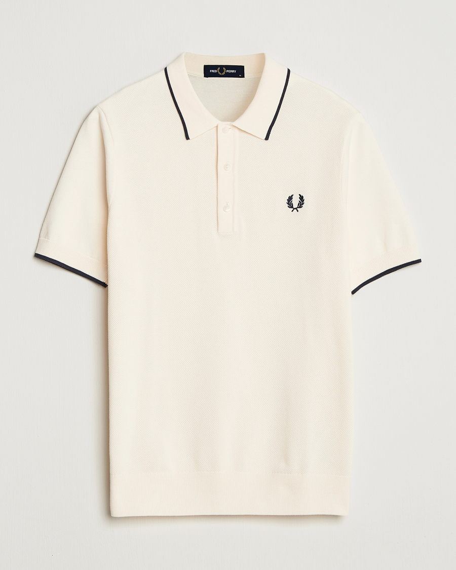 Homme | Polos | Fred Perry | Pique Knitted Tipped Polo Ecru