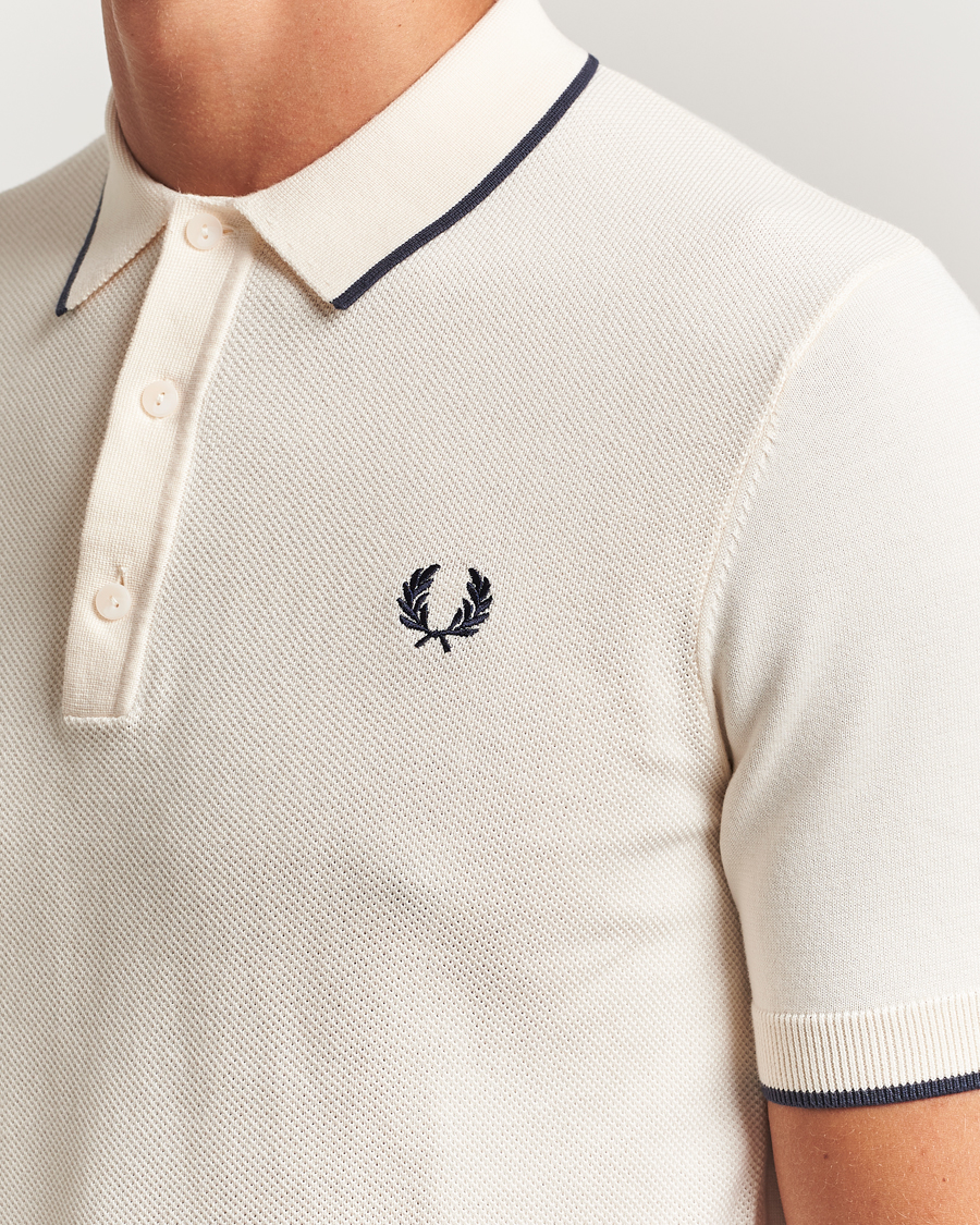 Homme | Polos | Fred Perry | Pique Knitted Tipped Polo Ecru
