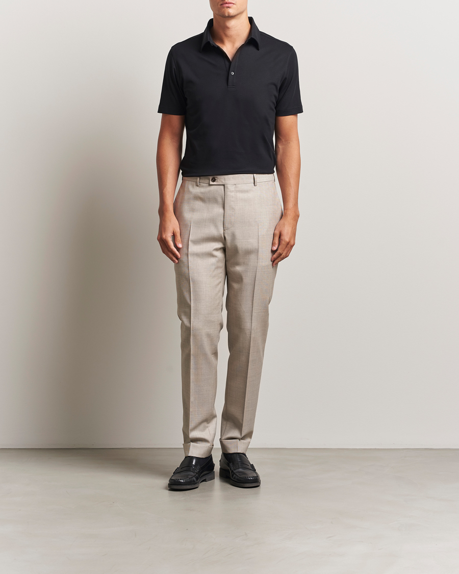 Homme | Polos | Stenströms | Supima Cotton Polo Shirt Black
