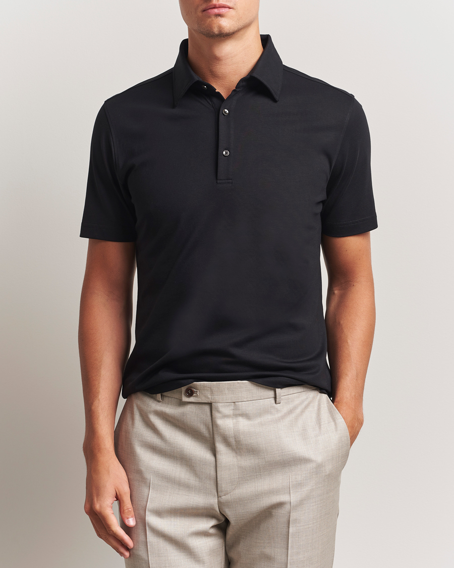 Homme | Polos | Stenströms | Supima Cotton Polo Shirt Black