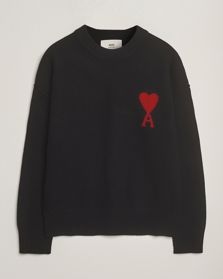 Homme | Pulls Et Tricots | AMI | Big Heart Logo Wool Knitted Sweater Black