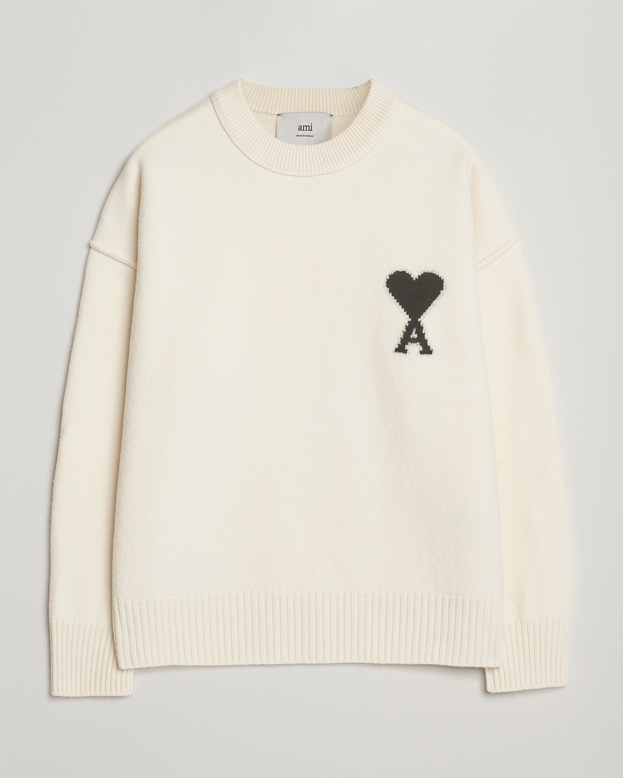Homme | Pulls Et Tricots | AMI | Big Heart Logo Wool Knitted Sweater Ecru