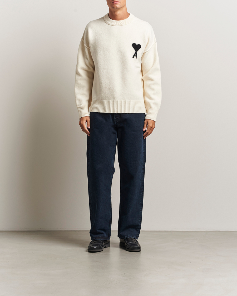 Homme | Pulls Et Tricots | AMI | Big Heart Logo Wool Knitted Sweater Ecru