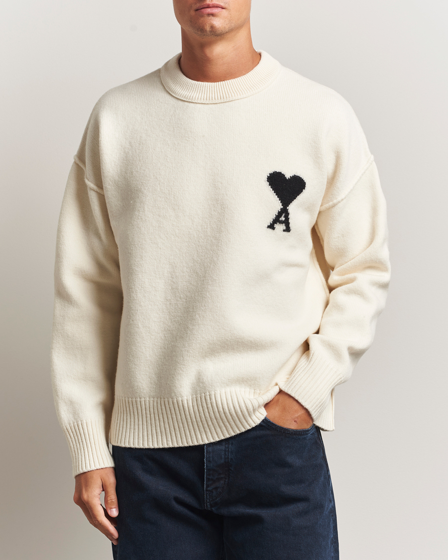 Homme | Pulls Et Tricots | AMI | Big Heart Logo Wool Knitted Sweater Ecru