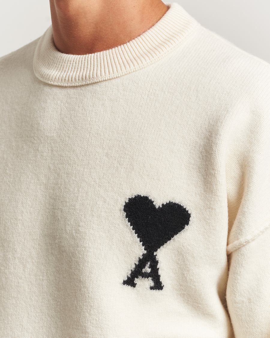 Homme | Pulls Et Tricots | AMI | Big Heart Logo Wool Knitted Sweater Ecru