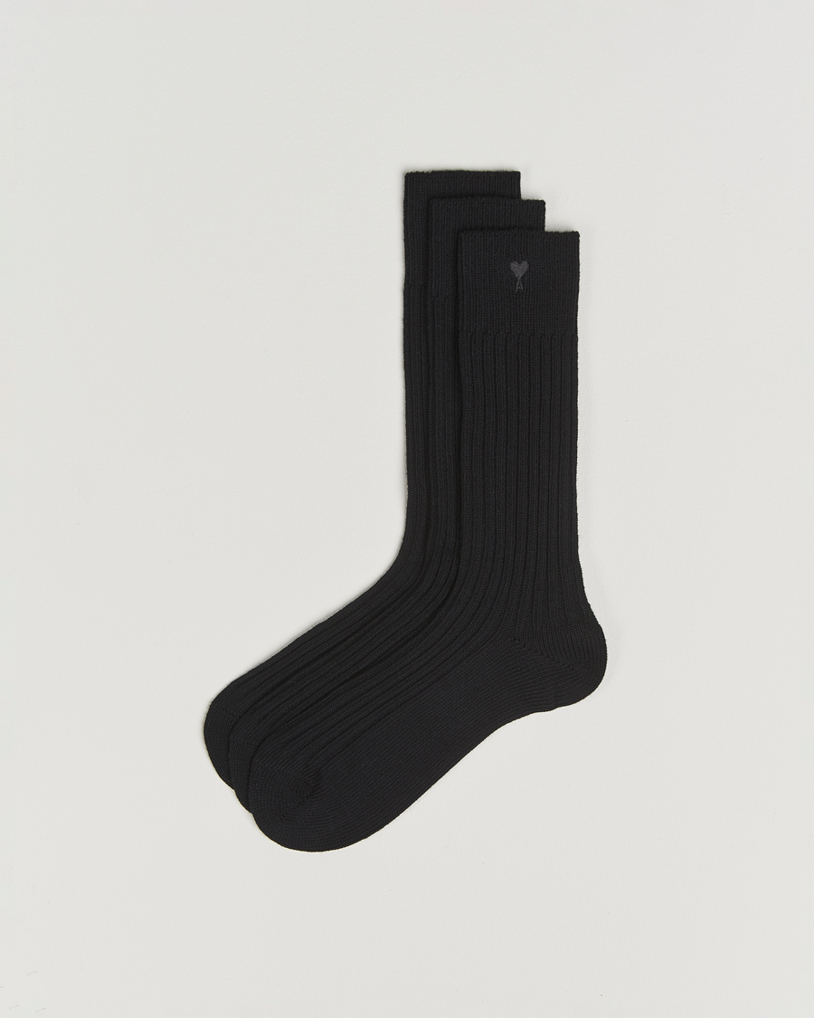 Homme | Sous-Vêtements Et Chaussettes | AMI | 3-Pack Heart Logo Cotton Socks Black