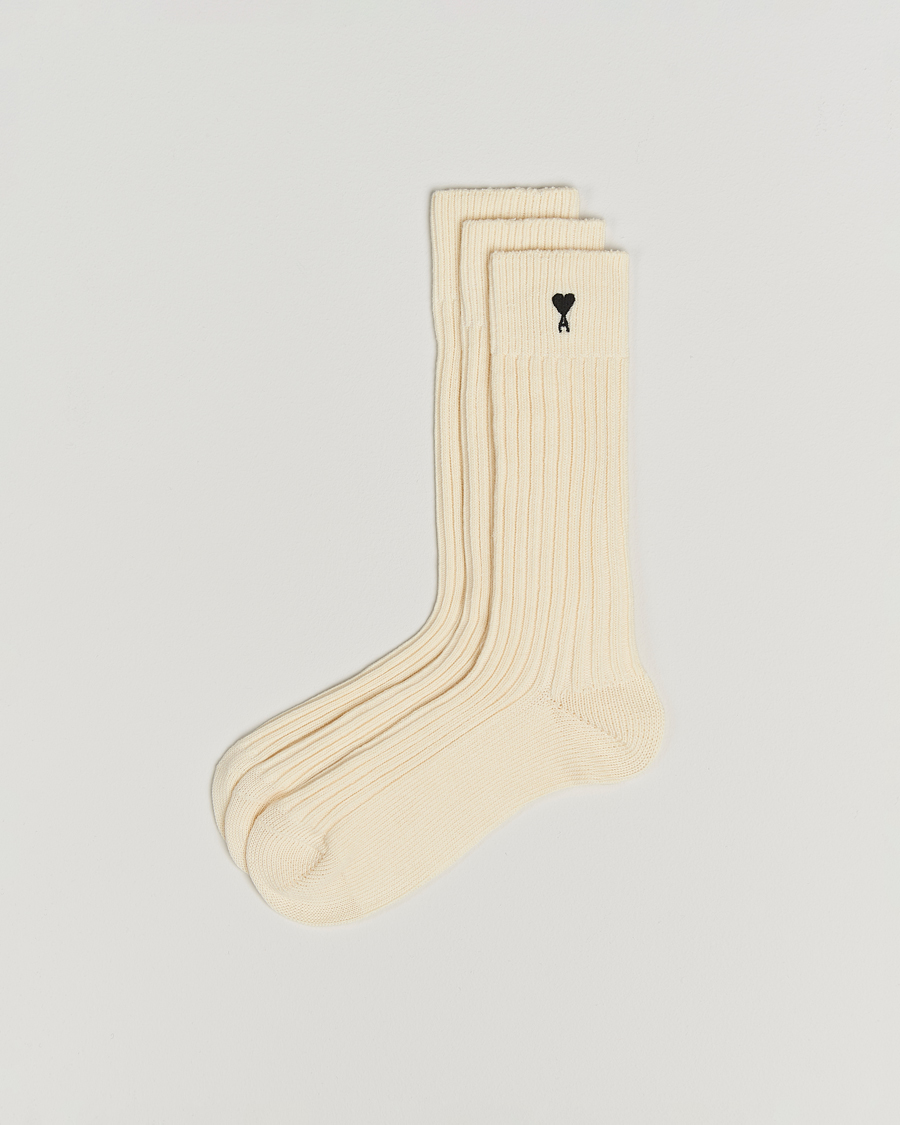 Homme | Sous-Vêtements Et Chaussettes | AMI | 3-Pack Heart Logo Cotton Socks Ecru