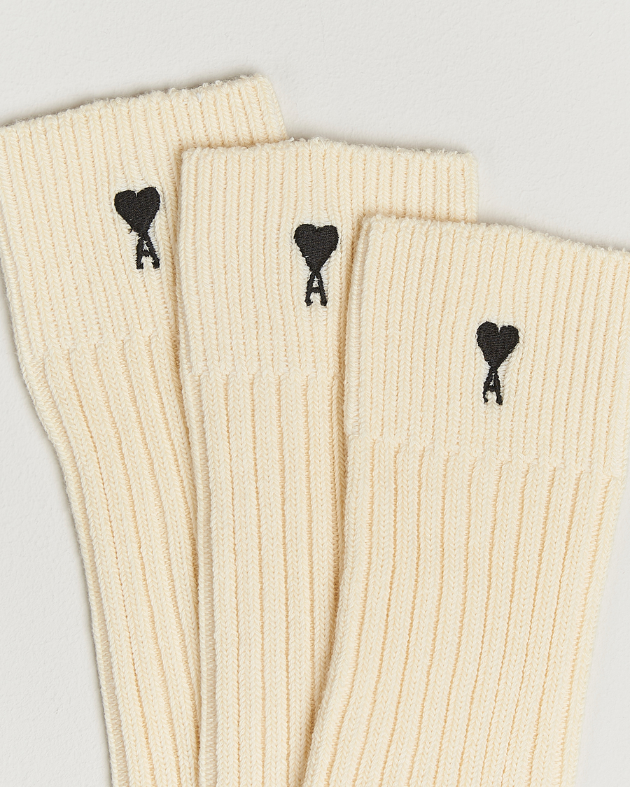 Homme | Sous-Vêtements Et Chaussettes | AMI | 3-Pack Heart Logo Cotton Socks Ecru