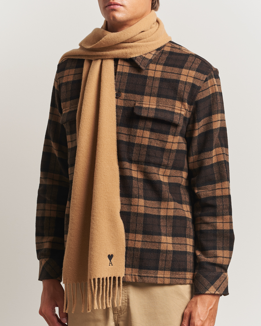 Homme | AMI Heart Logo Scarf Camel | AMI | Heart Logo Scarf Camel