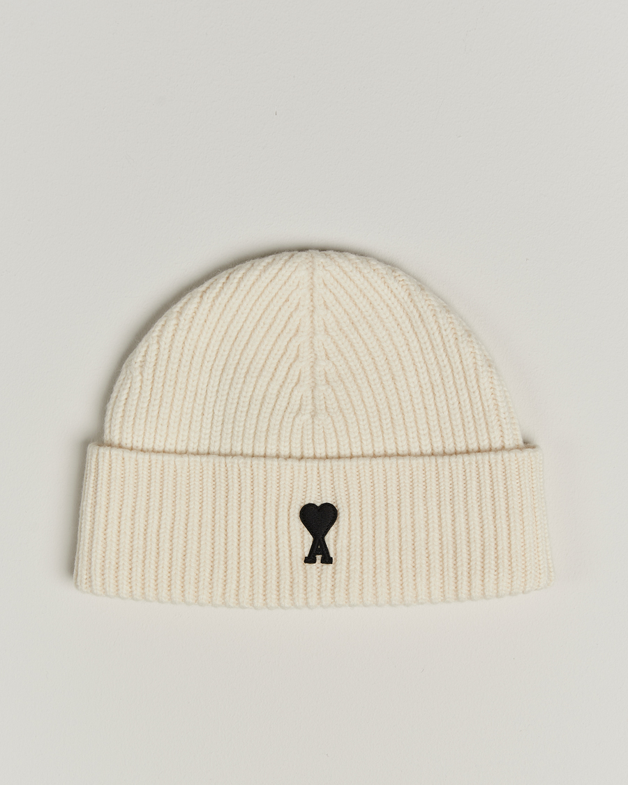 Homme | AMI Heart Logo Beanie Ecru | AMI | Heart Logo Beanie Ecru