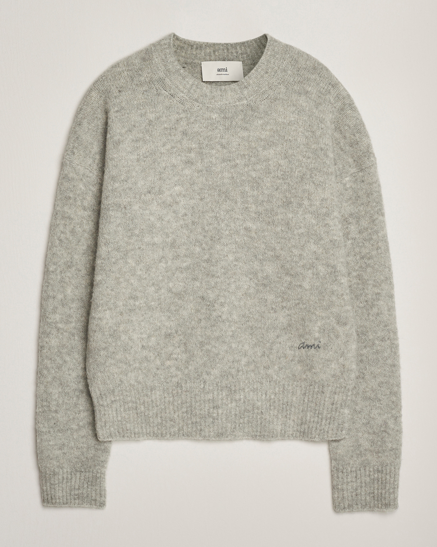Homme | Pulls Et Tricots | AMI | Signature Alpaca Knitted Sweater Light Grey Melange