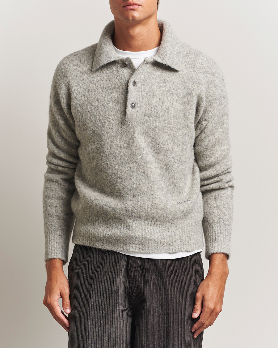 Homme | Pulls Et Tricots | AMI | Signature Alpaca Knitted Polo Light Grey Melange