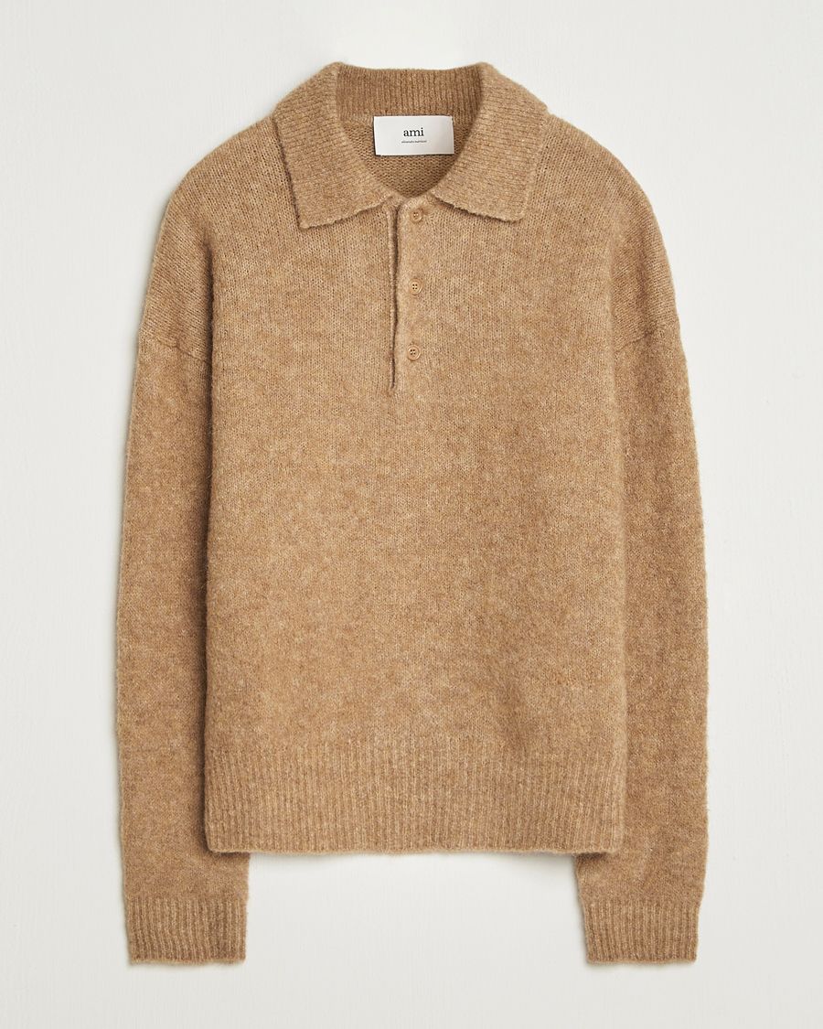 Homme | Pulls Et Tricots | AMI | Signature Alpaca Knitted Polo Camel