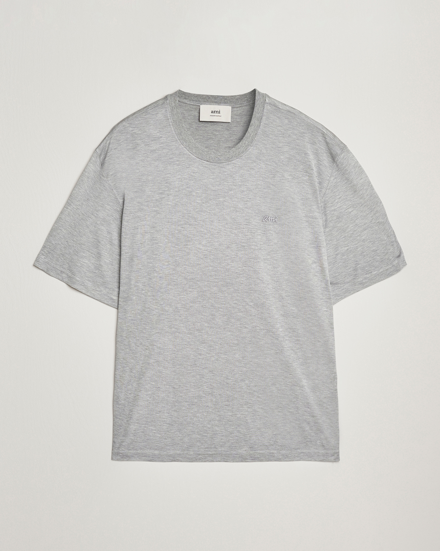 Homme | T-shirts | AMI | Signature Logo Mercerized T-Shirt Light Grey Melange