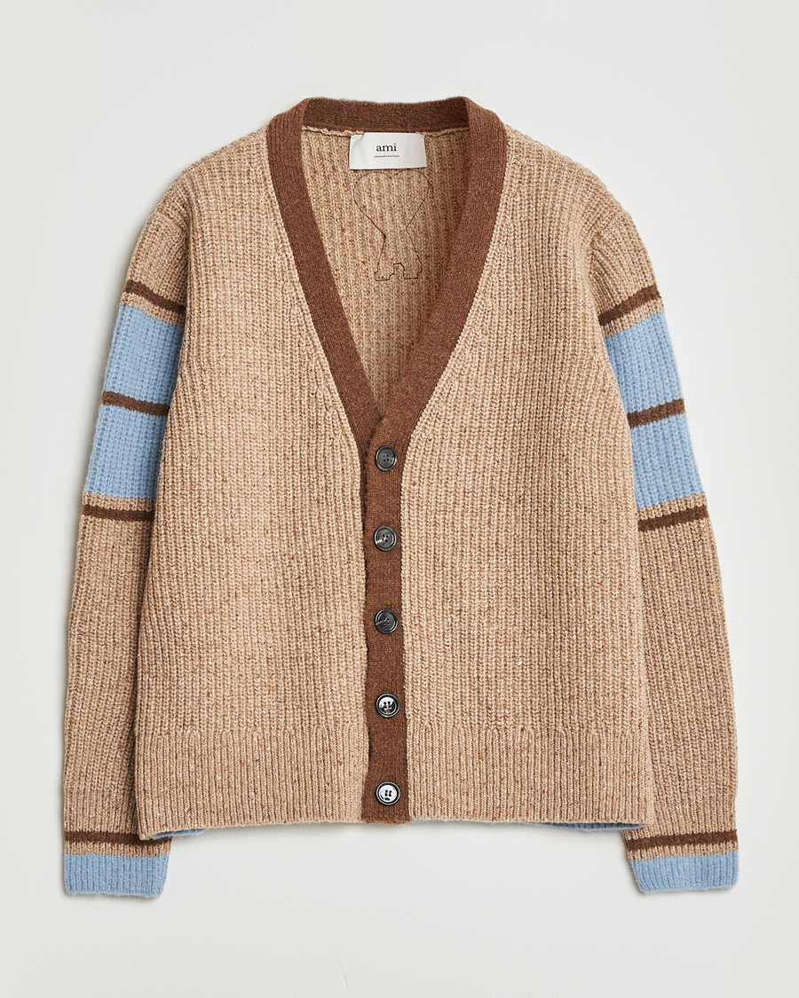 Homme | Pulls Et Tricots | AMI | Ribbed Wool Knitted Cardigan Camel