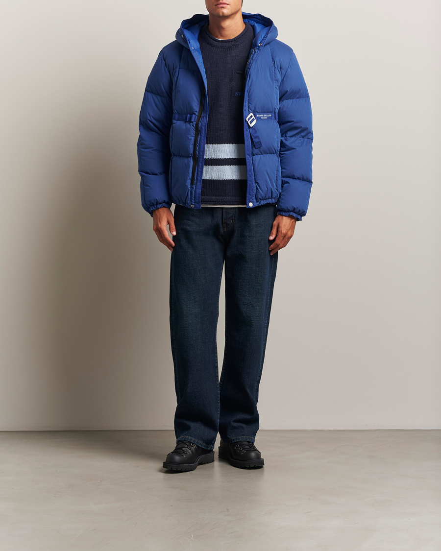 Homme | Manteaux Et Vestes | Stone Island | Marina Cotton/Nylon Tela Down Jacket Bright Blue