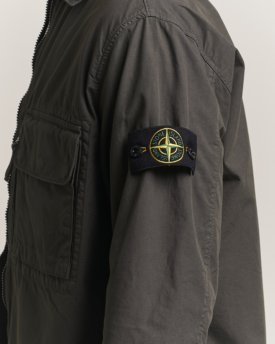 Homme | Chemises | Stone Island | Garment Dyed Organic Cotton Zip Overshirt Lead Grey