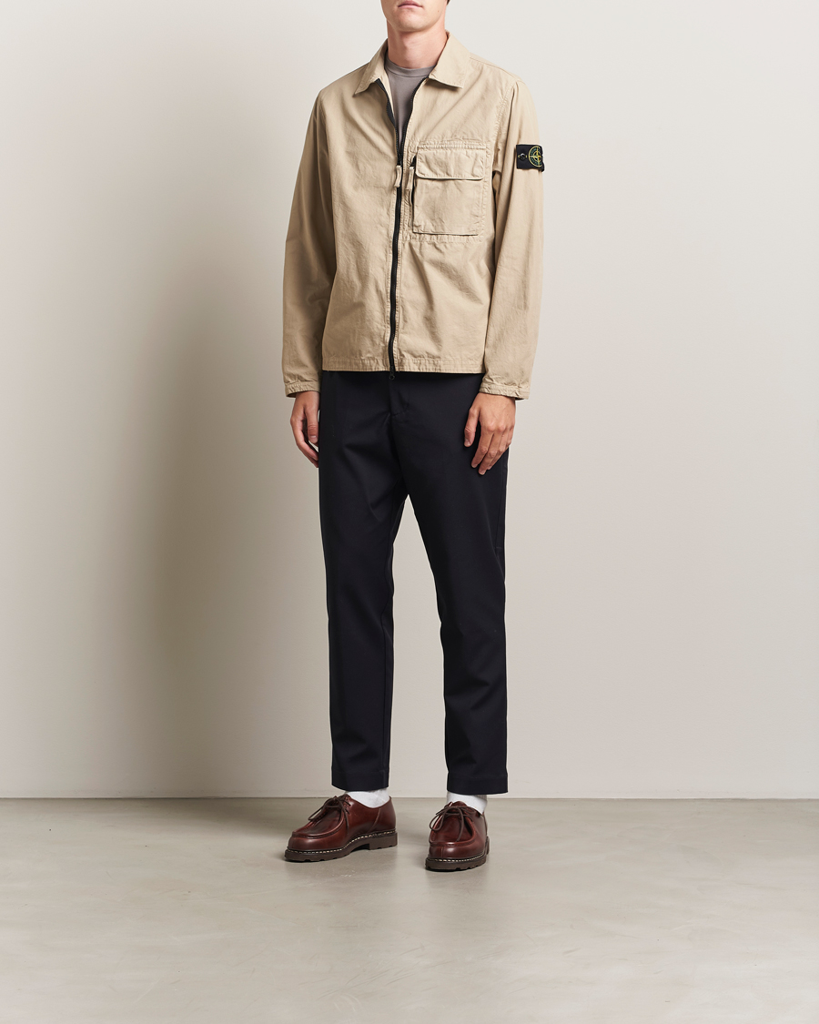 Homme | Chemises | Stone Island | Garment Dyed Organic Cotton Zip Overshirt Beige
