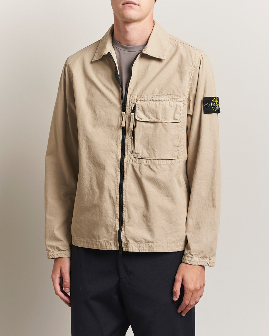 Homme | Chemises | Stone Island | Garment Dyed Organic Cotton Zip Overshirt Beige