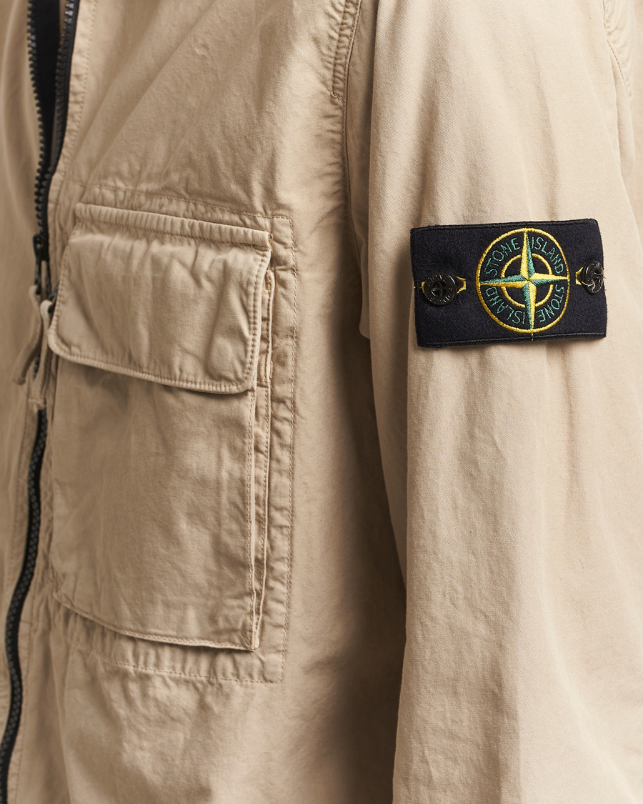 Homme | Chemises | Stone Island | Garment Dyed Organic Cotton Zip Overshirt Beige