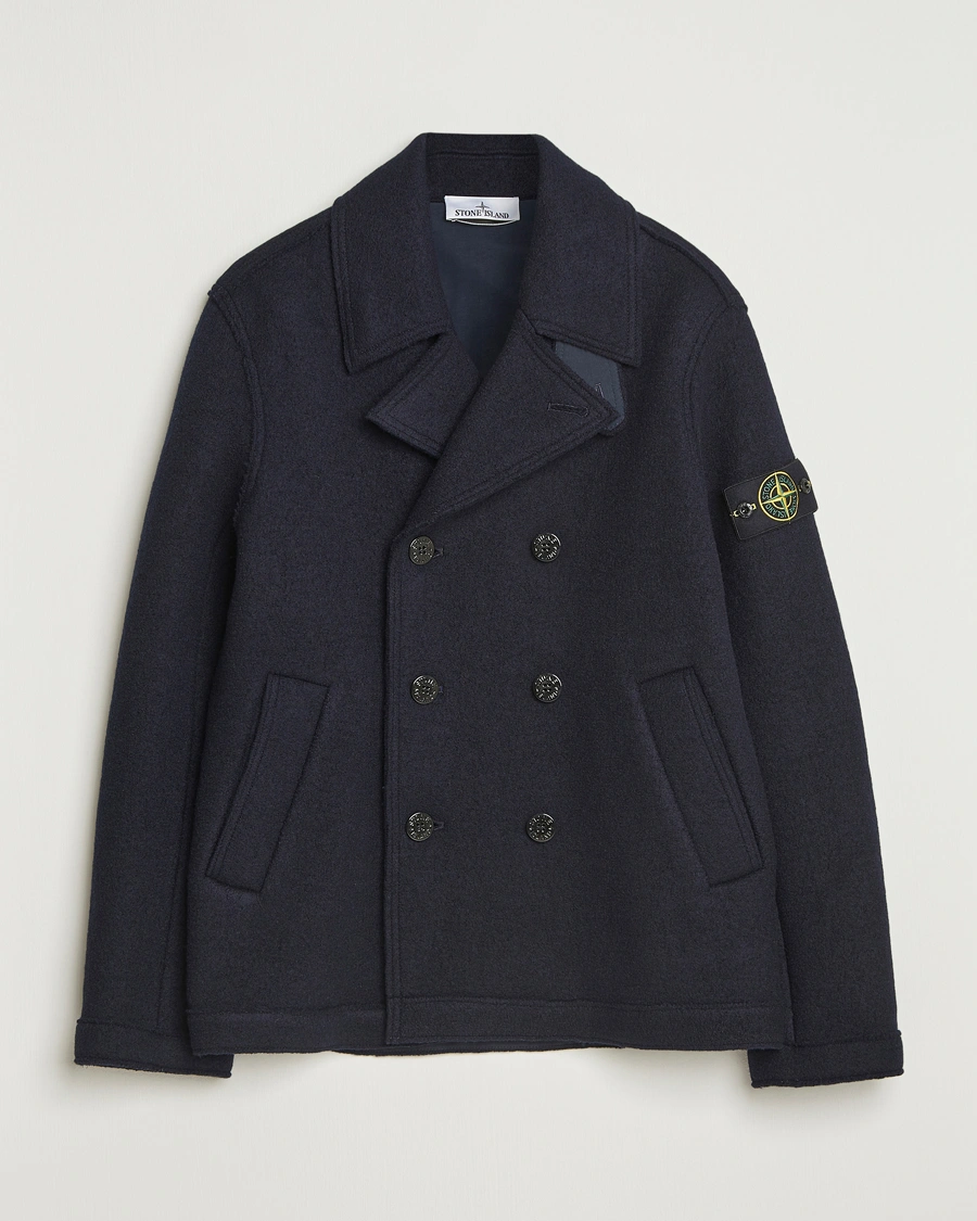 Homme | Manteaux Et Vestes | Stone Island | Double Breasted Felted Wool Peacoat Navy