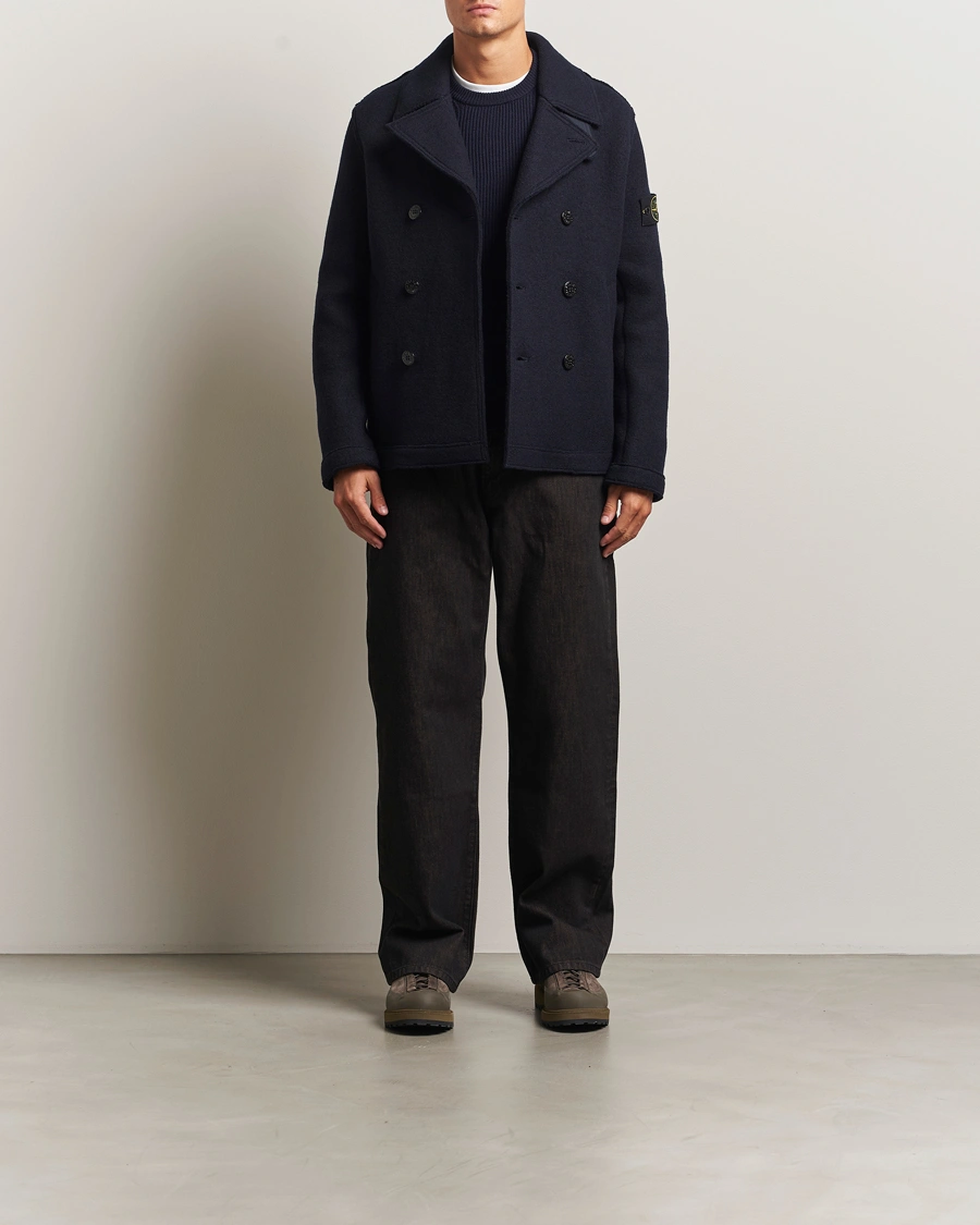 Homme | Manteaux Et Vestes | Stone Island | Double Breasted Felted Wool Peacoat Navy