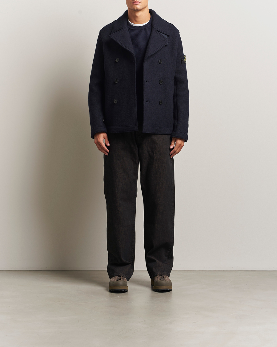 Homme | Manteaux Et Vestes | Stone Island | Double Breasted Felted Wool Peacoat Navy