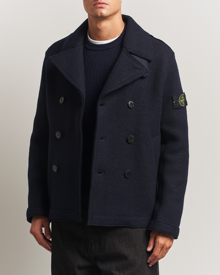 Homme | Manteaux Et Vestes | Stone Island | Double Breasted Felted Wool Peacoat Navy