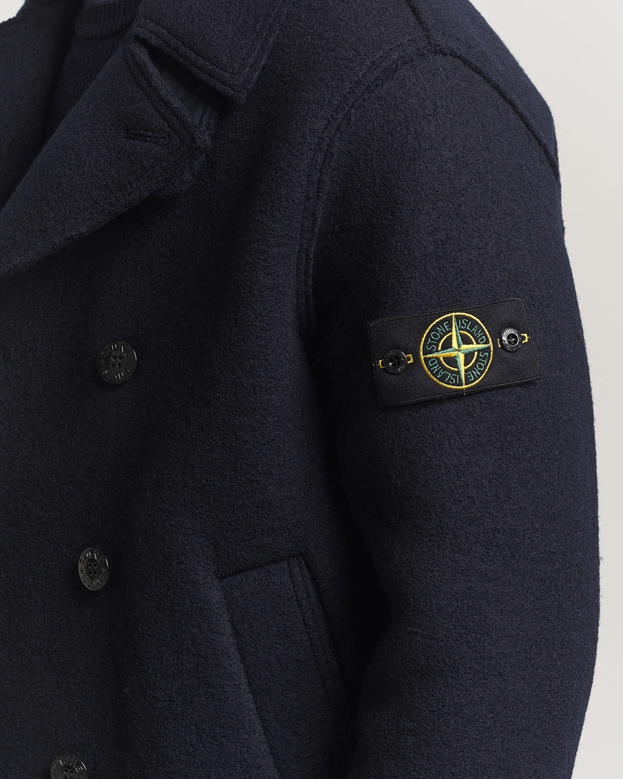 Homme | Manteaux Et Vestes | Stone Island | Double Breasted Felted Wool Peacoat Navy