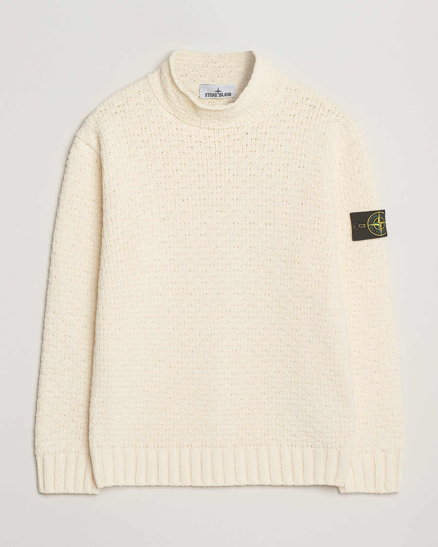 Homme | Pulls Et Tricots | Stone Island | Cotton Chenille Knitted Mock Neck Ivory