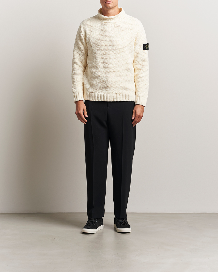 Homme | Pulls Et Tricots | Stone Island | Cotton Chenille Knitted Mock Neck Ivory