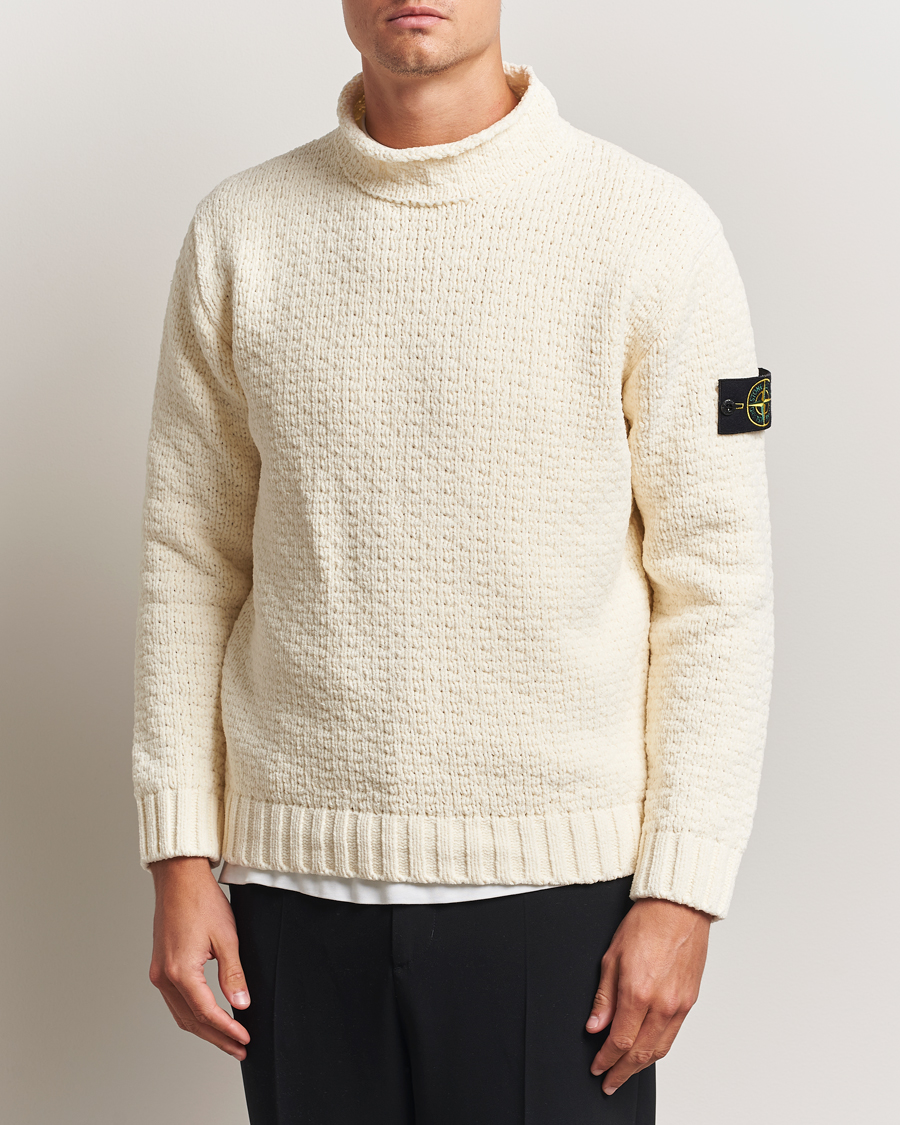 Homme | Pulls Et Tricots | Stone Island | Cotton Chenille Knitted Mock Neck Ivory