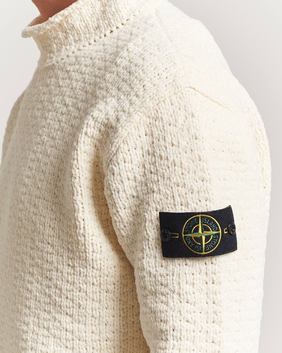 Homme | Pulls Et Tricots | Stone Island | Cotton Chenille Knitted Mock Neck Ivory