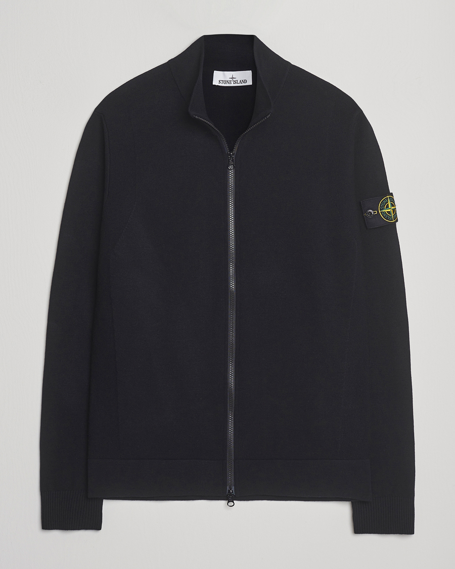 Homme | Pulls Et Tricots | Stone Island | Stretch Wool Zip Cardigan Black