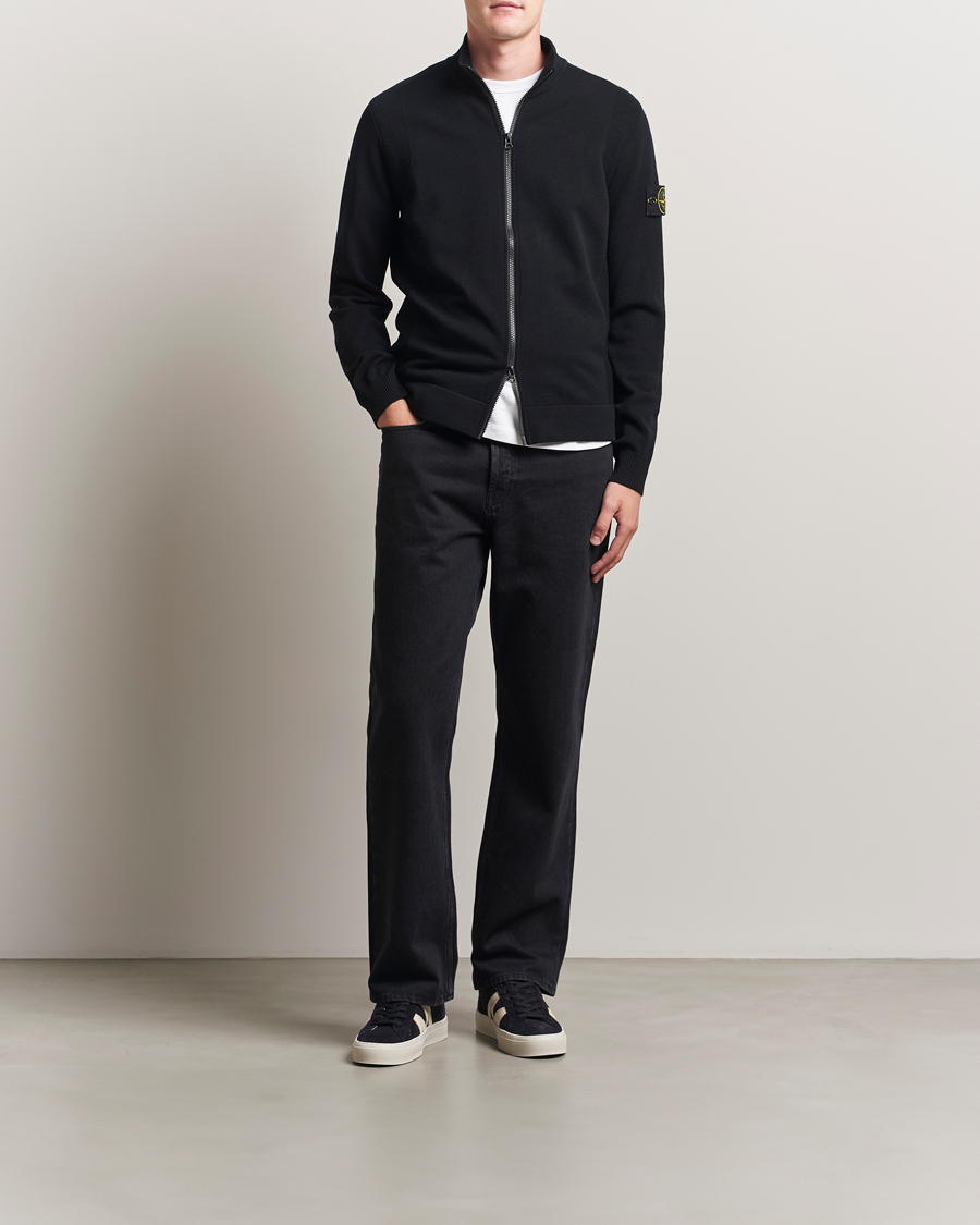 Homme | Pulls Et Tricots | Stone Island | Stretch Wool Zip Cardigan Black